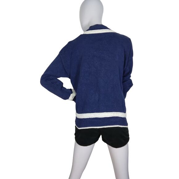 Vintage Nuovo Industriale Cardigan Sweater Size Medium Blue and White - Picture 2 of 9